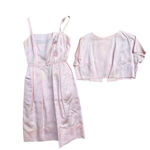 Vintage Pink Satin Dress & Bolero Set With Stains